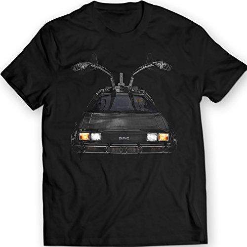 DTG Printing Delorean DMC-12 Ritorno al Futuro Idea Maglietta Regalo 100% Cotone (L, Nero)