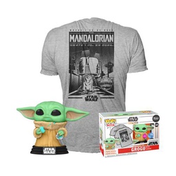 Funko Pop &amp; tee: Mando- Grogu w/Cookie- Large