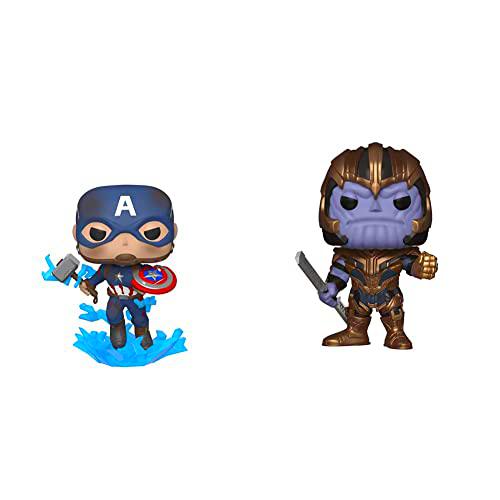 Funko Pop Marvel: Endgame - Captain America w/BrokenShield &amp; Mjolnir &amp; 36672 Pop Bobble : Avengers Endgame : Thanos Collectible Figure